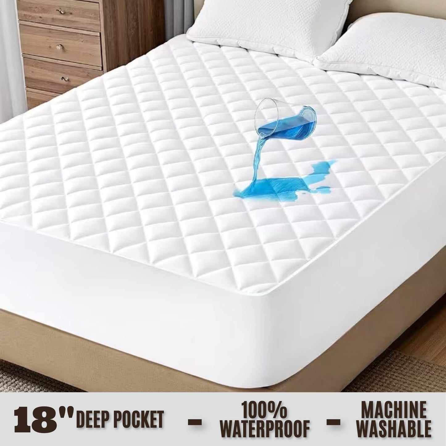 Deep Pocket Waterproof Mattress Pad. Waterproof, Microfibre