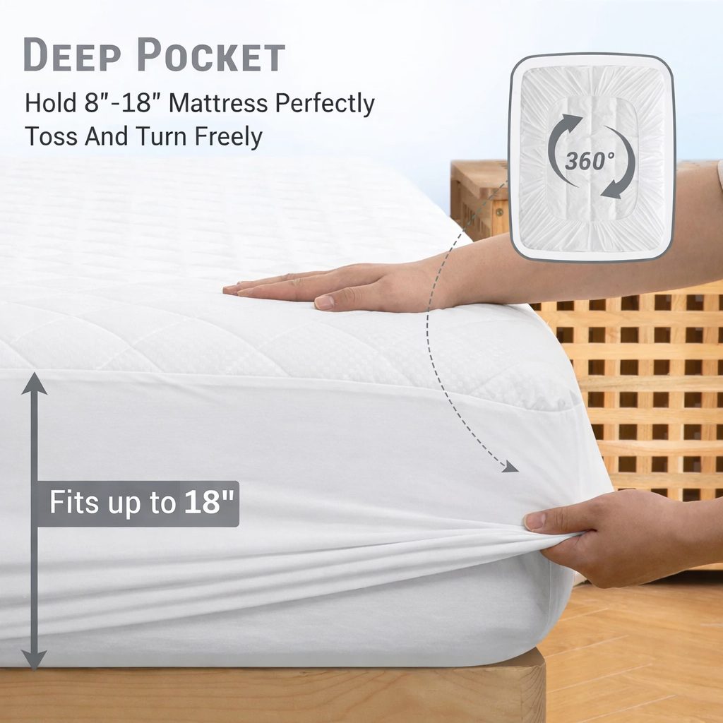 Deep Pocket Waterproof Mattress Pad. Waterproof, Microfibre
