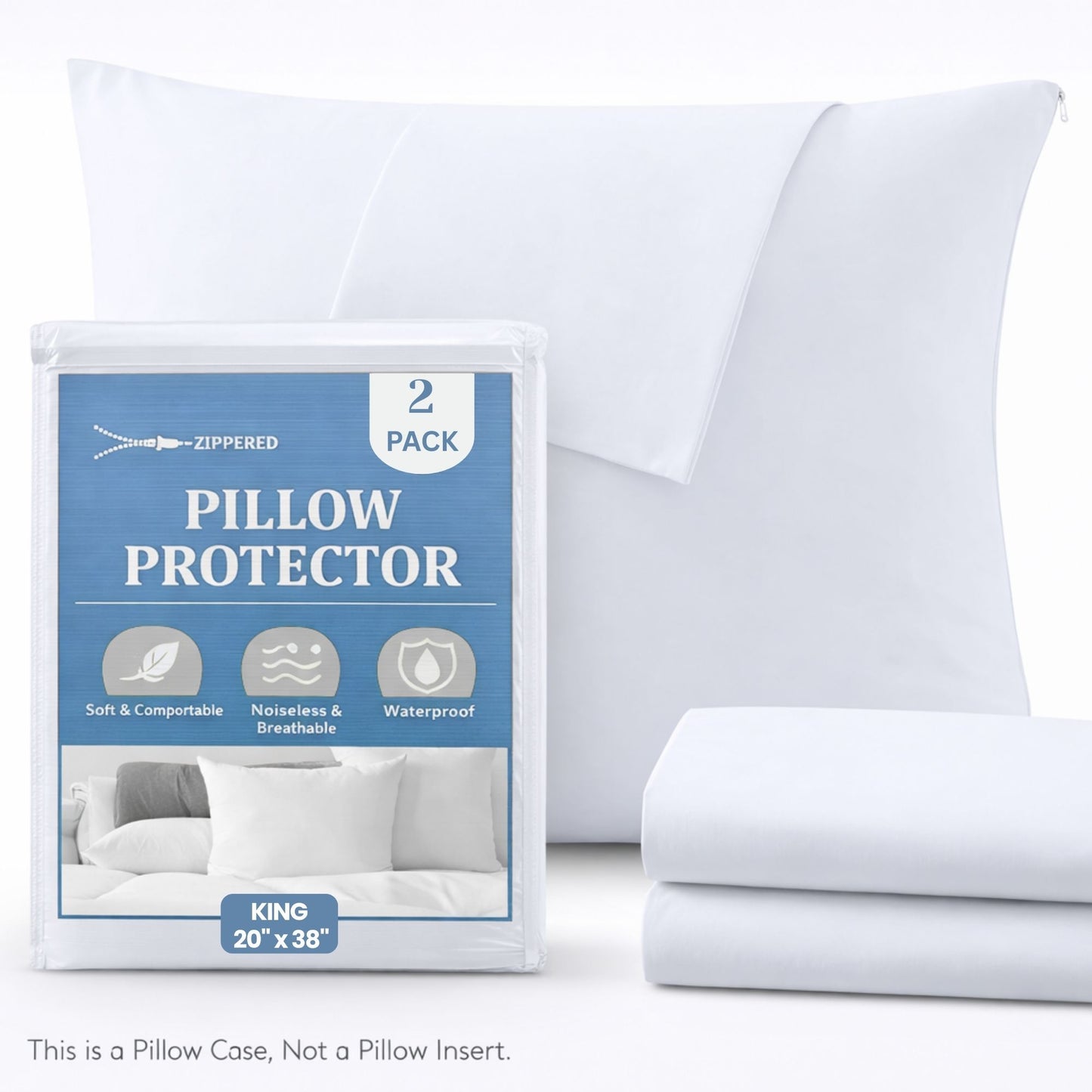 Pack of 2 Waterproof Zippered Pillow Protector