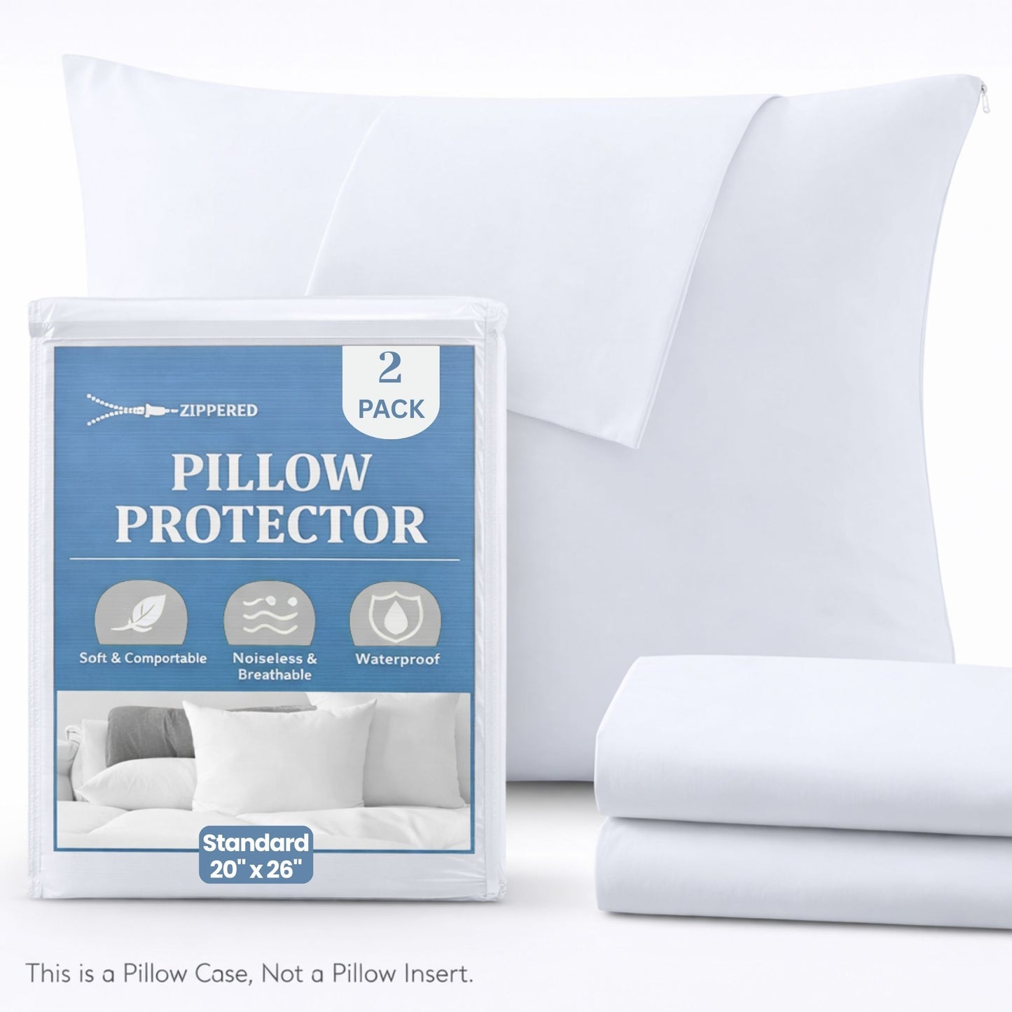 Pack of 2 Waterproof Zippered Pillow Protector
